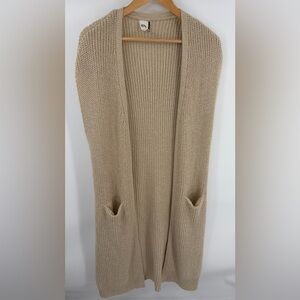 Anthropologie Akemi + Kin women’s long knit sleeveless tan sweater cardigan O/S